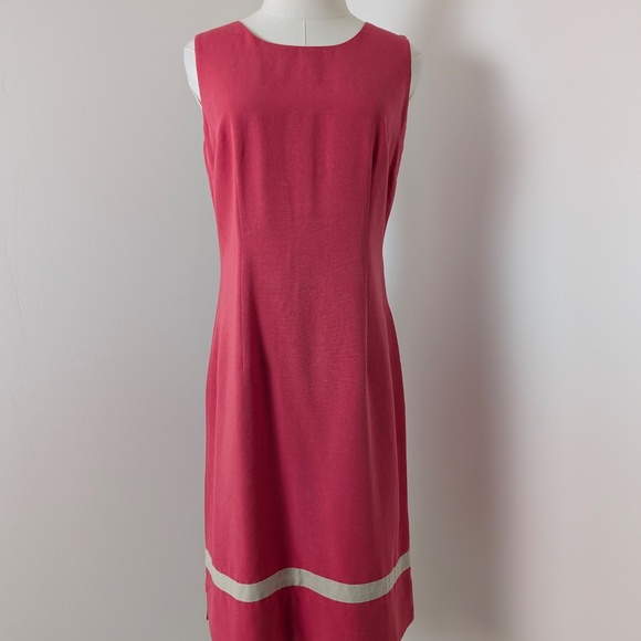 Linen Mini Dress Fitted Cleo High Neck Sleeveless Pencil Fitted Knee Length - Picture 2 of 10